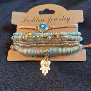 Hamsa Hand Evil Eye Protection Charm Beads Stackable Women Bracelet 6pc …